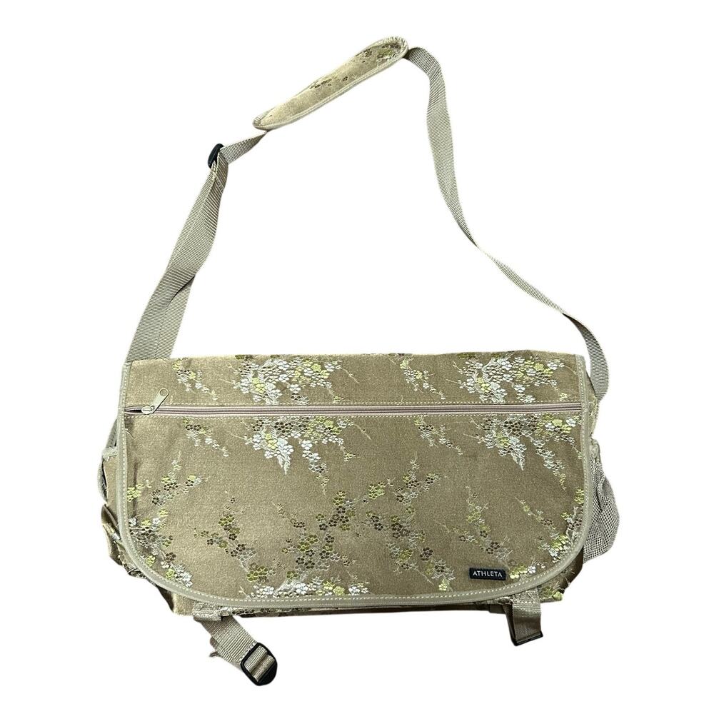 Athleta Silk Blend Messenger Yoga Bag Floral Cherry Blossom Travel Gym Commute